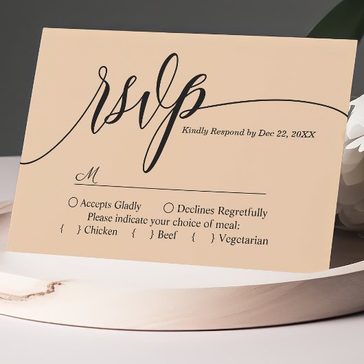 Carte RSVP simple de mariage de script Peach Soft