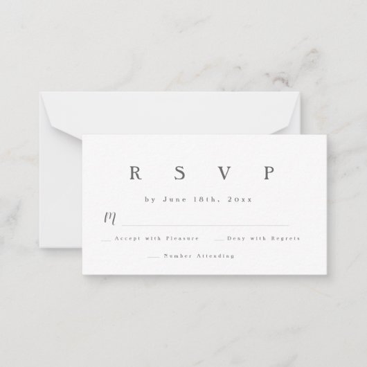 Carte RSVP simple de réponse Mariage gris (Devant)