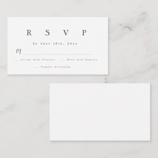 Carte RSVP simple de réponse Mariage gris (Devant / Derrière)