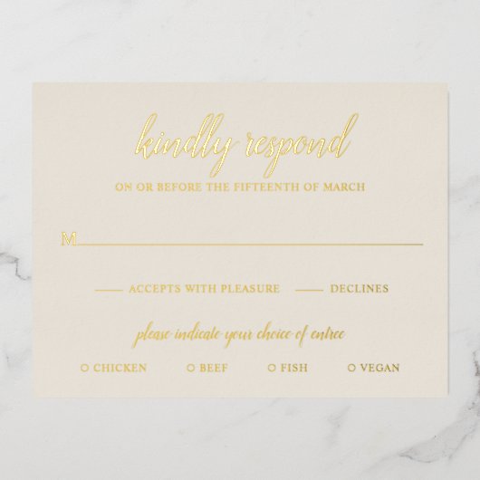 Carte RSVP simple Elegant Gold Foil Ivory Wedding (Recto)