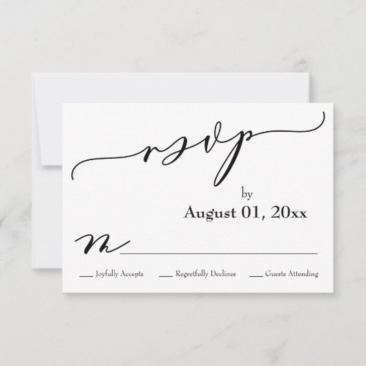 Carte RSVP simple, élégante, moderne noir et blanc (Devant)