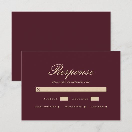 Carte RSVP simple et élégante de mariage bordeaux (Devant / Derrière)