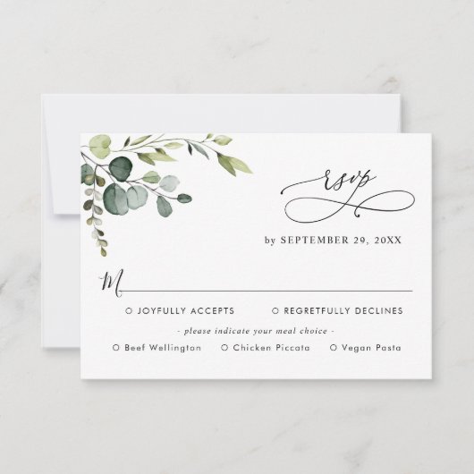 Carte RSVP simple Eucalyptus Green Options de repa (Devant)