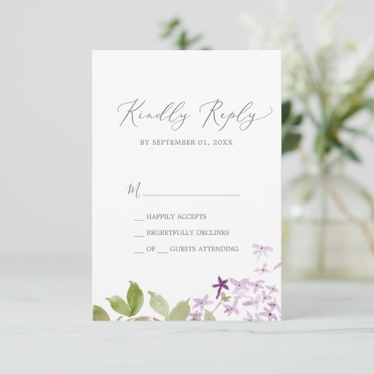 Carte RSVP simple Lilac Rustique (Debout devant)
