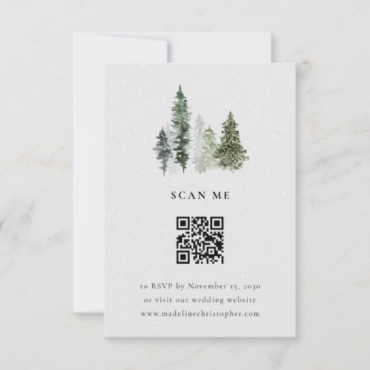 Carte RSVP simple Mariage de forêt d'hiver QR Code (Devant)