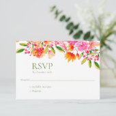Carte RSVP simple mariage rose orange vert floral (Debout devant)