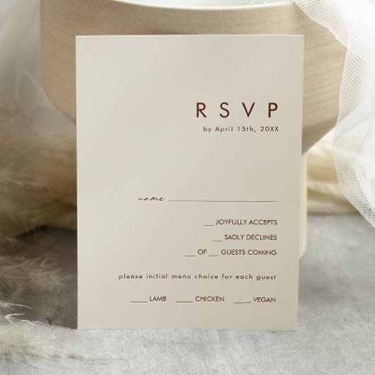 Carte RSVP simple Menu blanc naturel