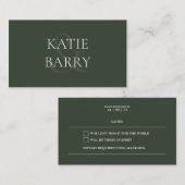 Carte RSVP simple moderne foncé vert (Devant / Derrière)
