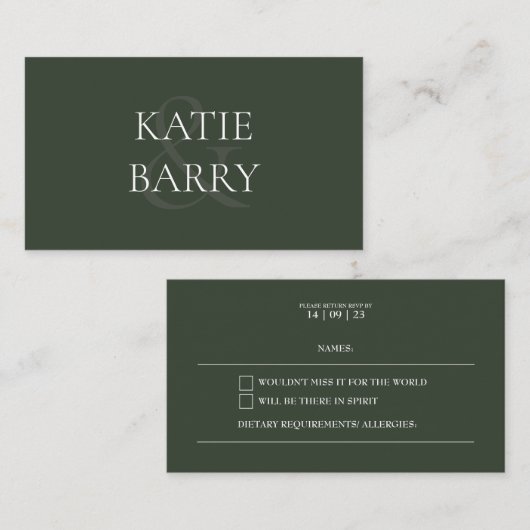 Carte RSVP simple moderne foncé vert (Devant / Derrière)