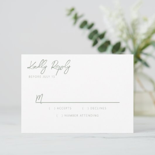 Carte RSVP simple moderne Sage Green Calligraphie (Debout devant)