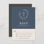 Carte RSVP simple Monogramme bleu marine (Devant / Derrière)