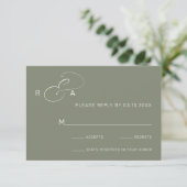 Carte RSVP simple Monogramme Sage Green Wedding (Debout devant)