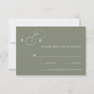 Carte RSVP simple Monogramme Sage Green Wedding