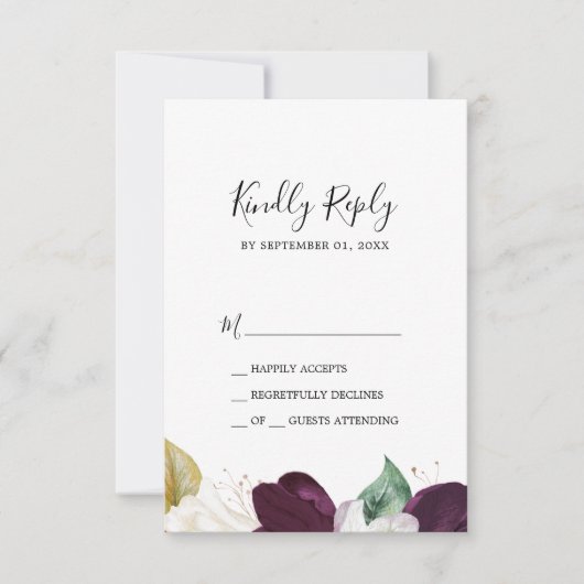 Carte RSVP simple Moody Purple Blooms (Devant)