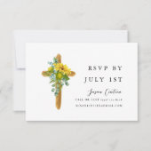 Carte RSVP simple Rustique Cross Baptism (Devant)