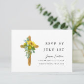 Carte RSVP simple Rustique Cross Baptism (Debout devant)
