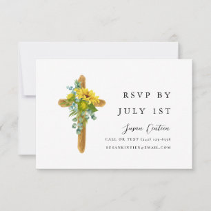 Carte RSVP simple Rustique Cross Baptism