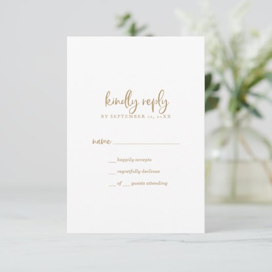 Carte RSVP simple Rustique Script Gold (Debout devant)