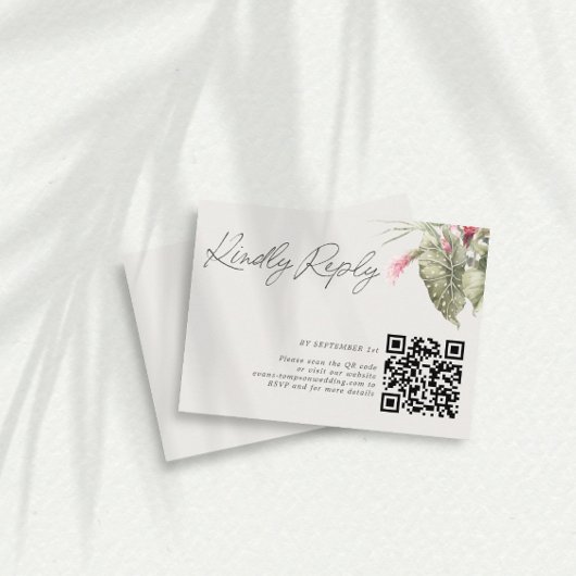 Carte RSVP simple Tropical Floral QR Code