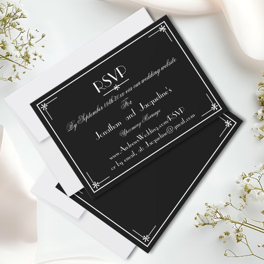Carte RSVP Site Mariage Noir et Blanc Luxe