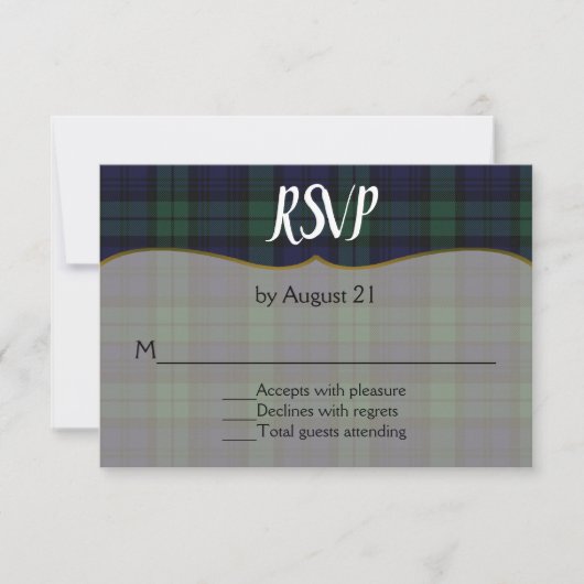 Carte RSVP Soignée Noir Stylish Tartan Watch Maria (Devant)