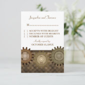 Carte RSVP Steampunk Gears, Brown (Debout devant)
