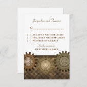 Carte RSVP Steampunk Gears, Brown (Devant / Derrière)