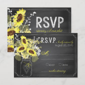 Carte RSVP Sunflower et Chalkboard (Devant / Derrière)