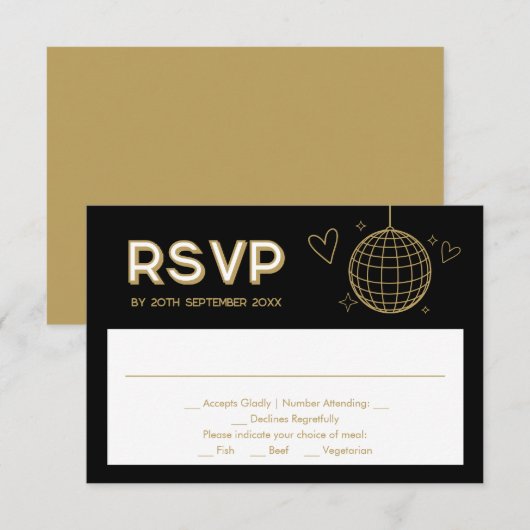 Carte RSVP Super Black Gold Mariage (Devant / Derrière)