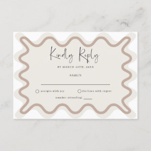 Carte RSVP Taupe Beige Wavy Border