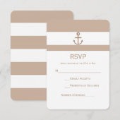Carte RSVP Taupe Brown et Ancre rayée blanche (Devant / Derrière)