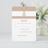 Carte RSVP Taupe Brown et Ancre rayée blanche (Debout devant)