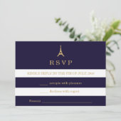 Carte RSVP Tour Eiffel dorée avec rayures (Debout devant)