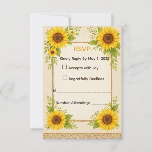 Carte RSVP Tournesol Rustique (Devant)