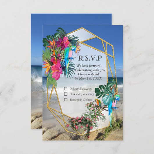 Carte RSVP Tropical Flora Paradise Beach Scenery (Devant / Derrière)