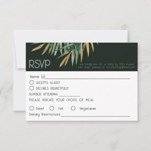 Carte RSVP Tropical moderne Palm vert poussiéreux  (Devant)