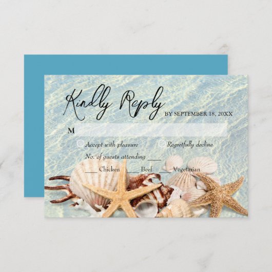 Carte RSVP Tropical Ocean Beach Seashell (Devant / Derrière)