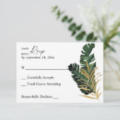 Carte RSVP Tropical Palm Leaf Gold no Meal (Debout devant)