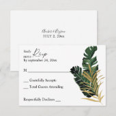 Carte RSVP Tropical Palm Leaf Gold no Meal (Devant / Derrière)
