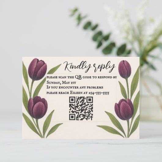 Carte RSVP Tulip Heirloom QR Code (Debout devant)