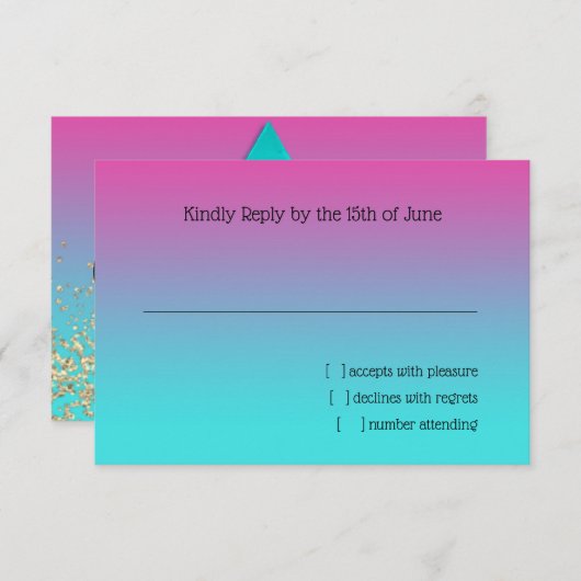 Carte RSVP Turquoise à rose Ombre avec étoile (Devant / Derrière)