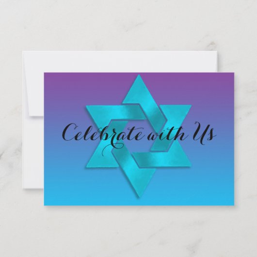 Carte RSVP Turquoise à Violet Ombre avec étoile (Dos)