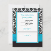 Carte RSVP Turquoise, Black Damask Love Hearts (Dos)
