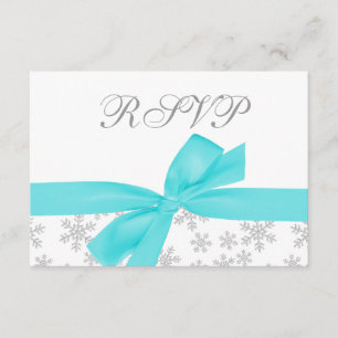 Carte RSVP Turquoise Bow Silver Snowflakes