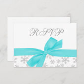 Carte RSVP Turquoise Bow Silver Snowflakes (Devant / Derrière)