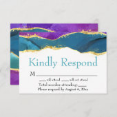 Carte RSVP Turquoise couleur or violet (Devant / Derrière)