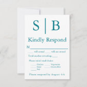 Carte RSVP Turquoise de choix de repas Monogramme (Devant)