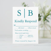 Carte RSVP Turquoise de choix de repas Monogramme (Debout devant)