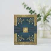 Carte RSVP turquoise et Gold Floral (Debout devant)