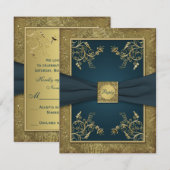 Carte RSVP turquoise et Gold Floral (Devant / Derrière)